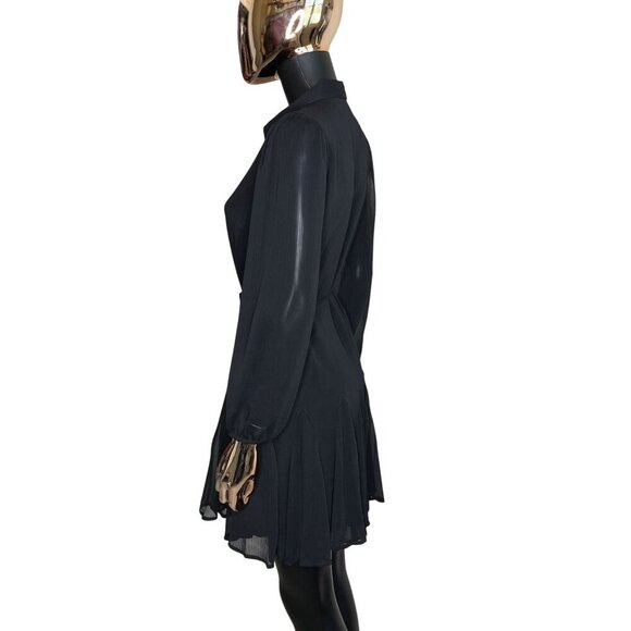 🆕 LOFT Black Chiffon Button-Down Long Sleeve Mini Dress with Tie Waist SZ Small - Picture 7 of 10